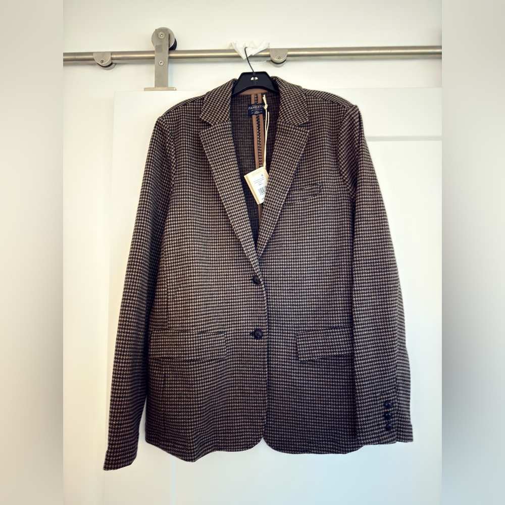 Faherty Brown Houndstooth Blazer